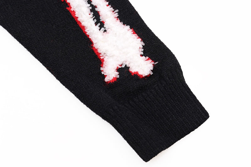 AMRI Cotton V-Neck Bones Cardigan Sweater Black