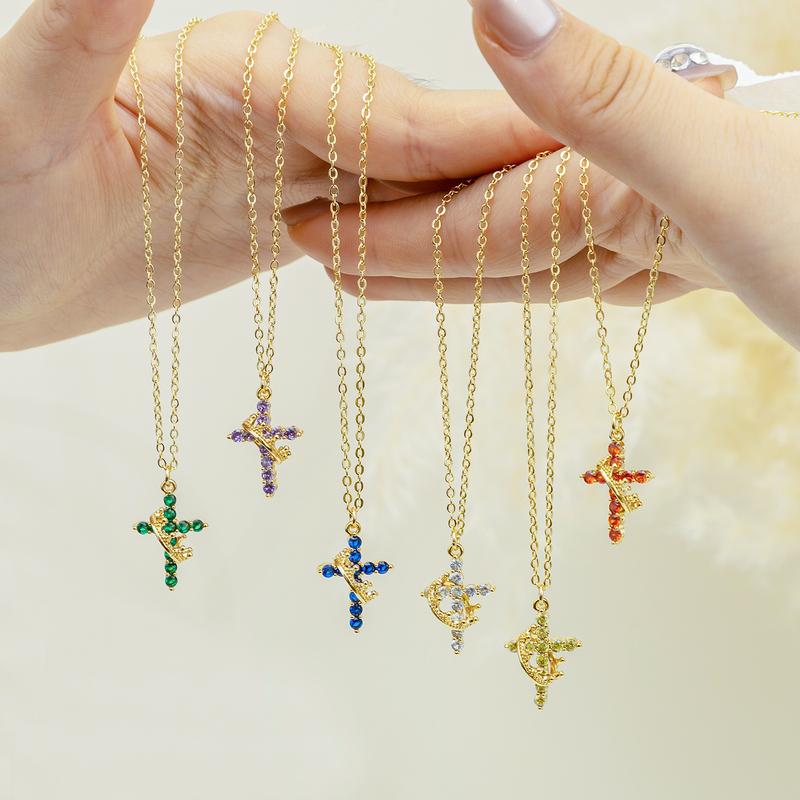 Cross & Crown 12 Birthstone Necklace