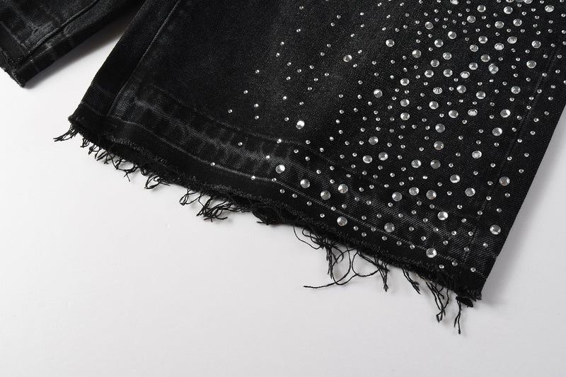 Purple Brand Crystal Diamond Denim Shorts #5103