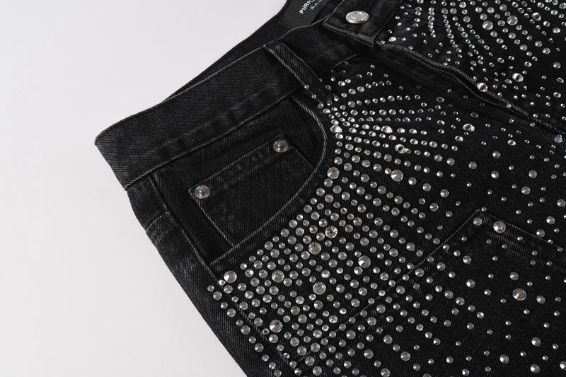 Purple Brand Crystal Diamond Denim Shorts #5099