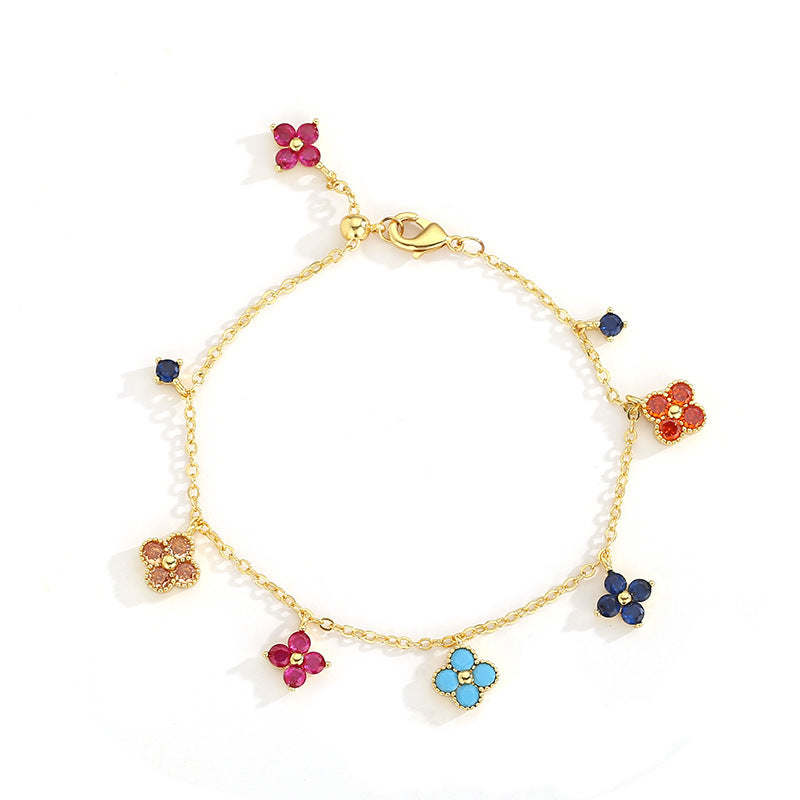 Dainty Multicolor Blossom Necklace Bracelet Ring Earrings Jewelry Set