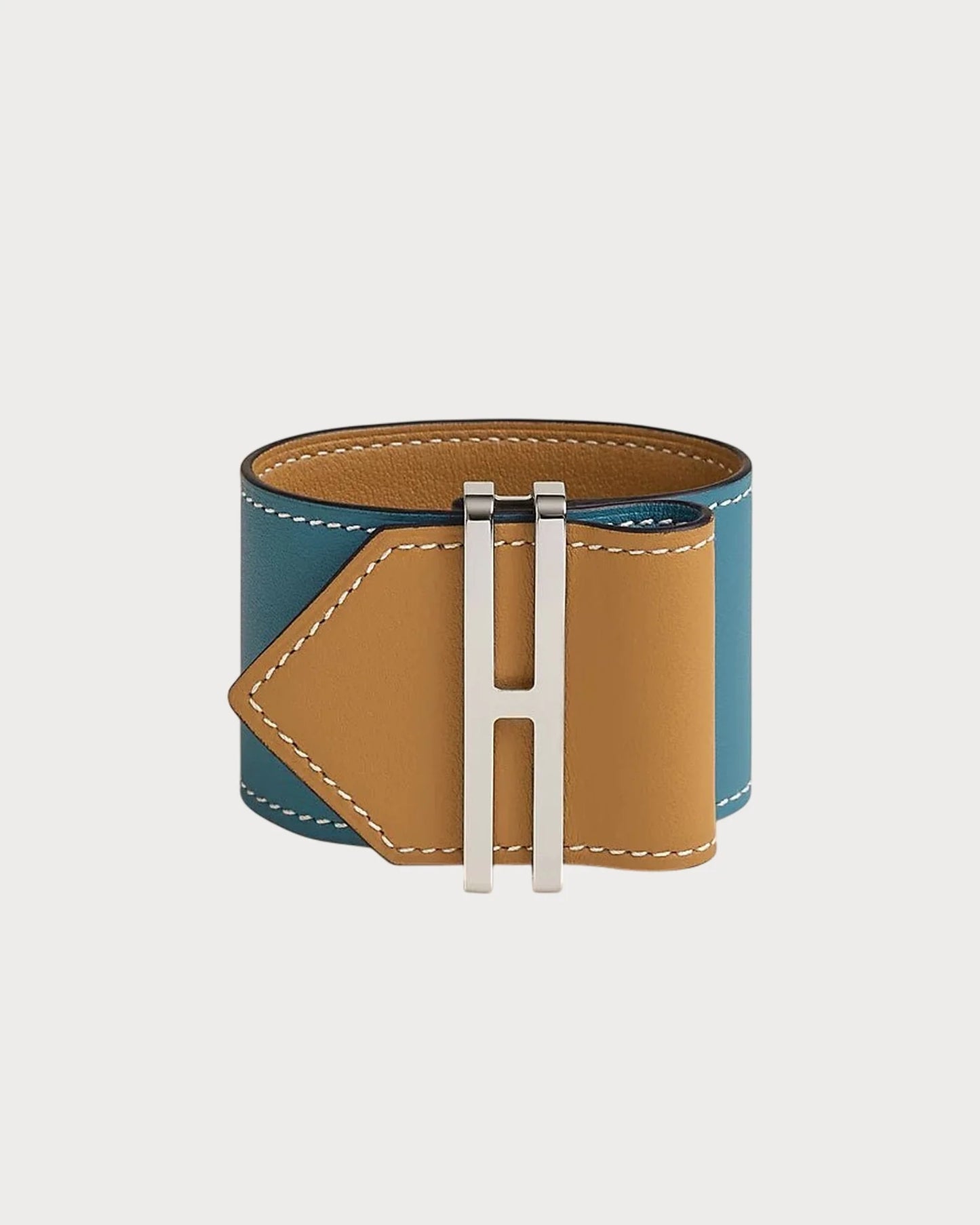 HERMES Elan Cuff Bracelet Swift Leather(Brown/Blue)