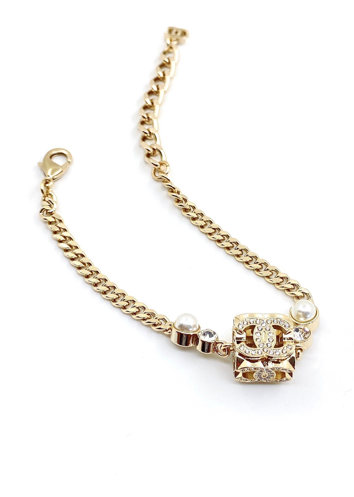 18K Chanel Square Pearl Chain Necklace