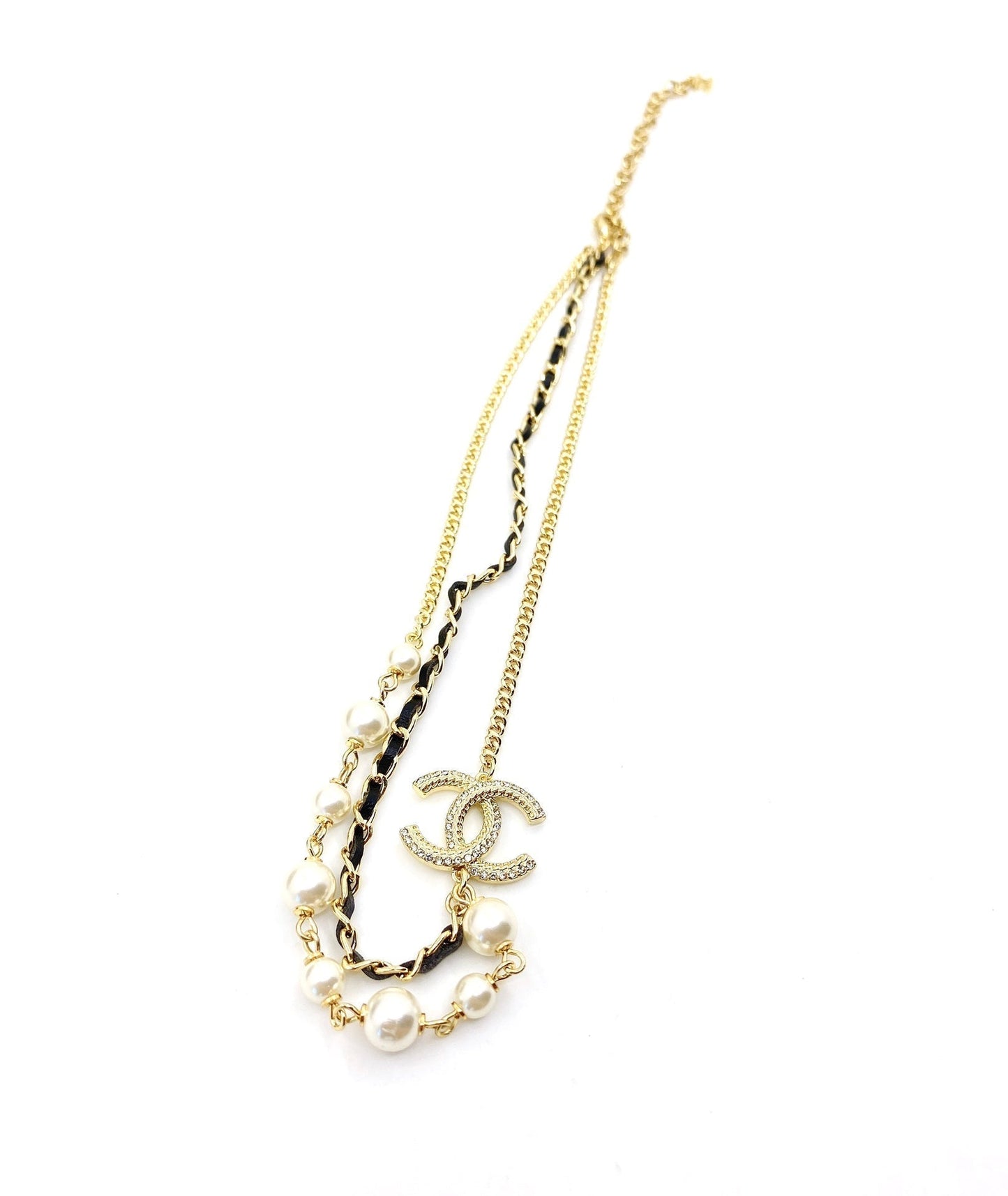 18K Chanel Pearls & Leather Necklace