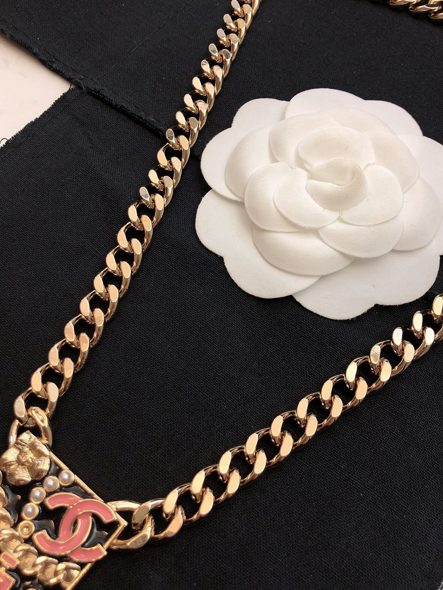 18K Chanel Pink Logo Chain Necklace