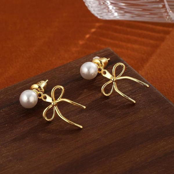 Simple Pearl & Bow Earrings