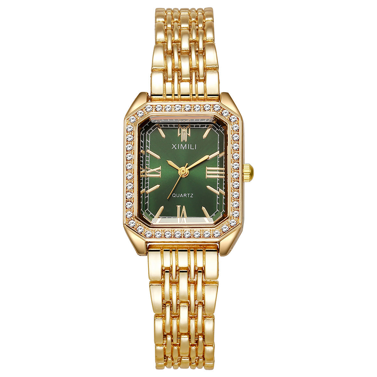 Sparkling Square Gold Watch with Crystal Bezel