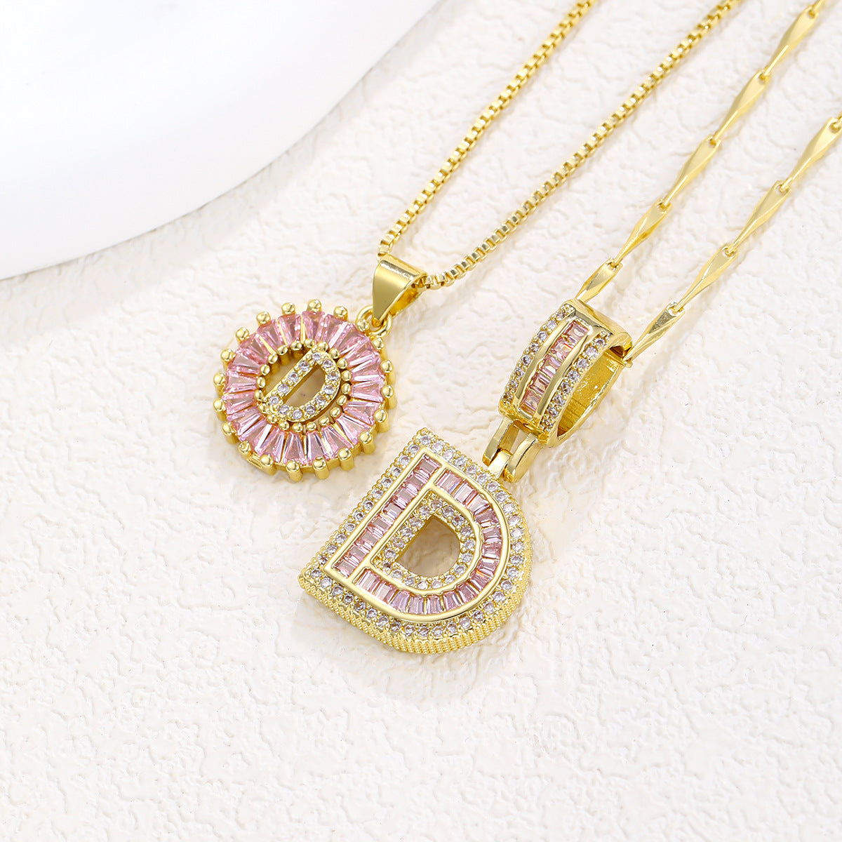 2-Pack Pink CZ Initial Necklaces