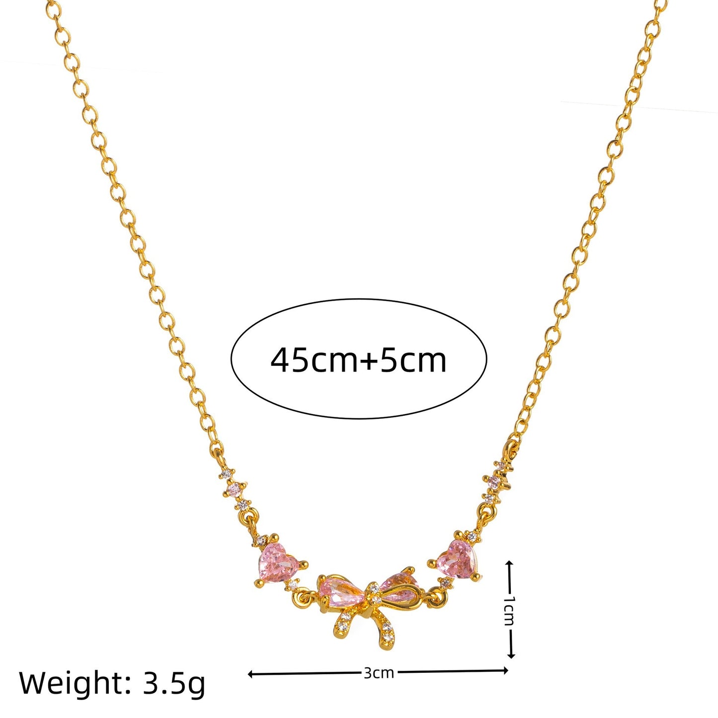 Dainty Pink Bow Crystal Necklace