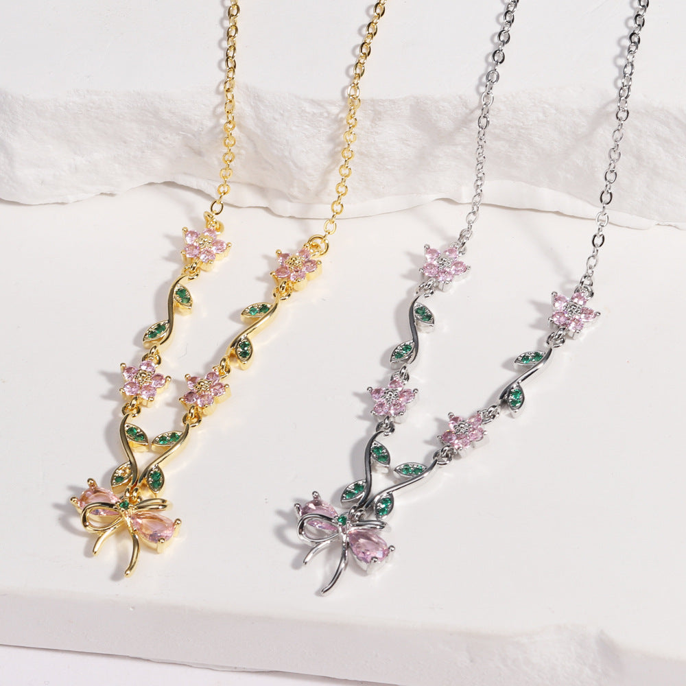Sweet Crystal Bow Necklace