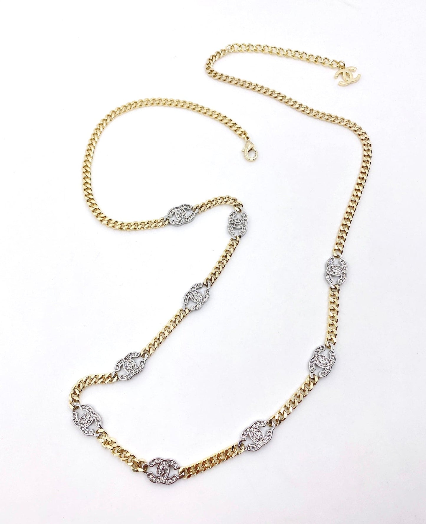 18K Crystal  Chanel Chain Link Necklace
