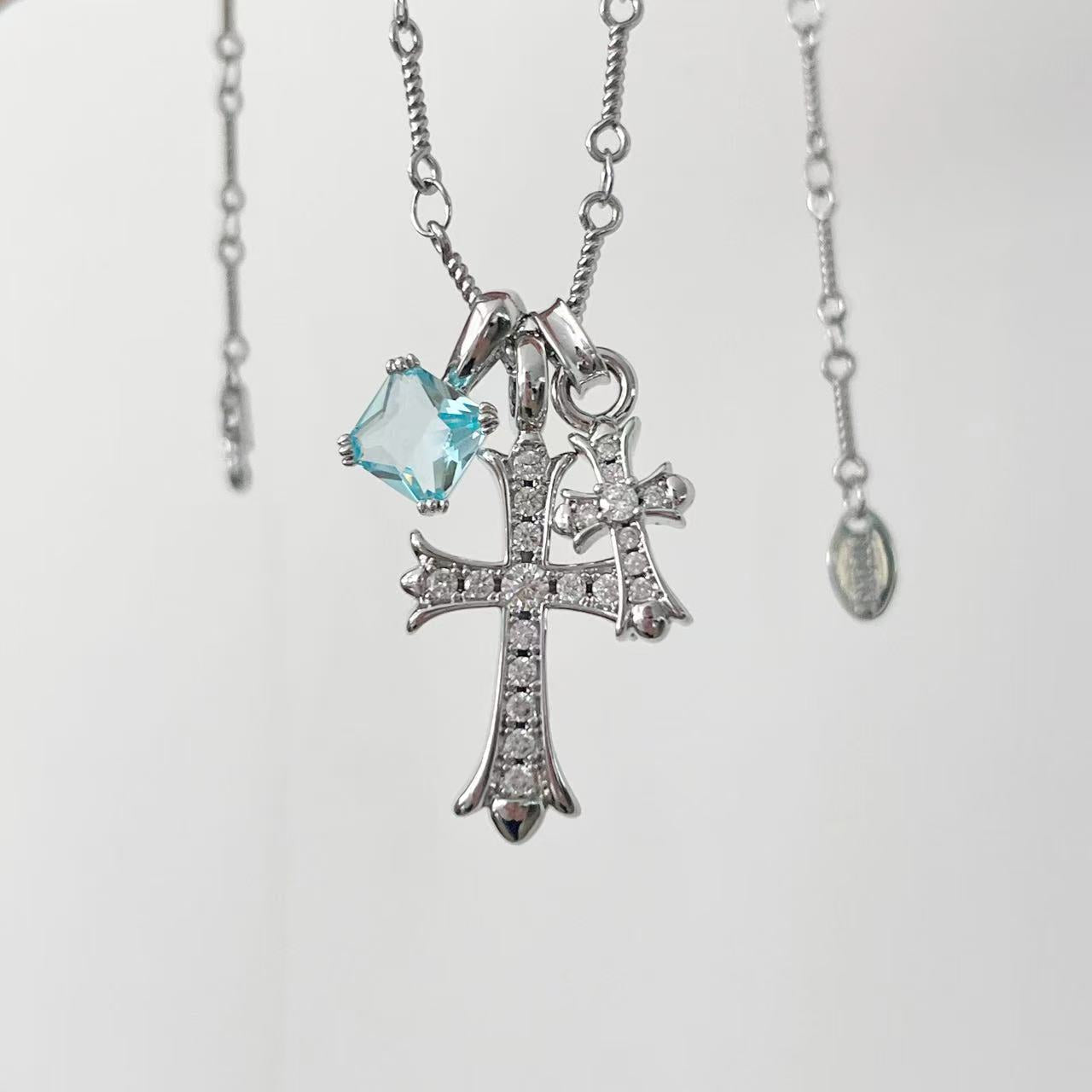 White Gold-Plated Cross Pendant Necklace