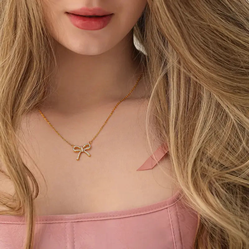 Sparkly Bow Pendant Necklace