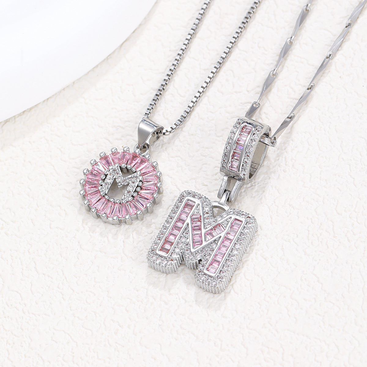 2-Pack Pink CZ Initial Necklaces