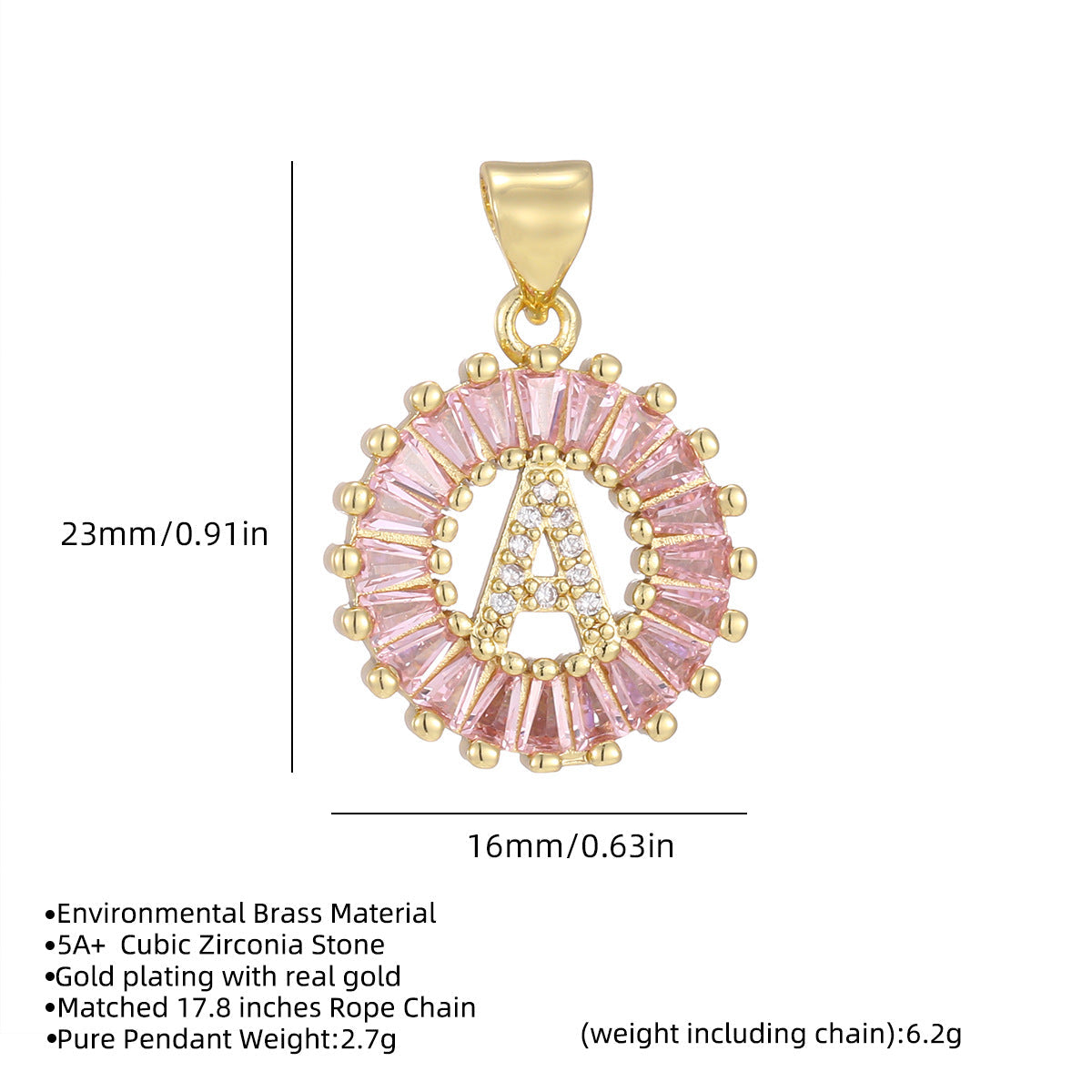 2-Pack Pink CZ Initial Necklaces