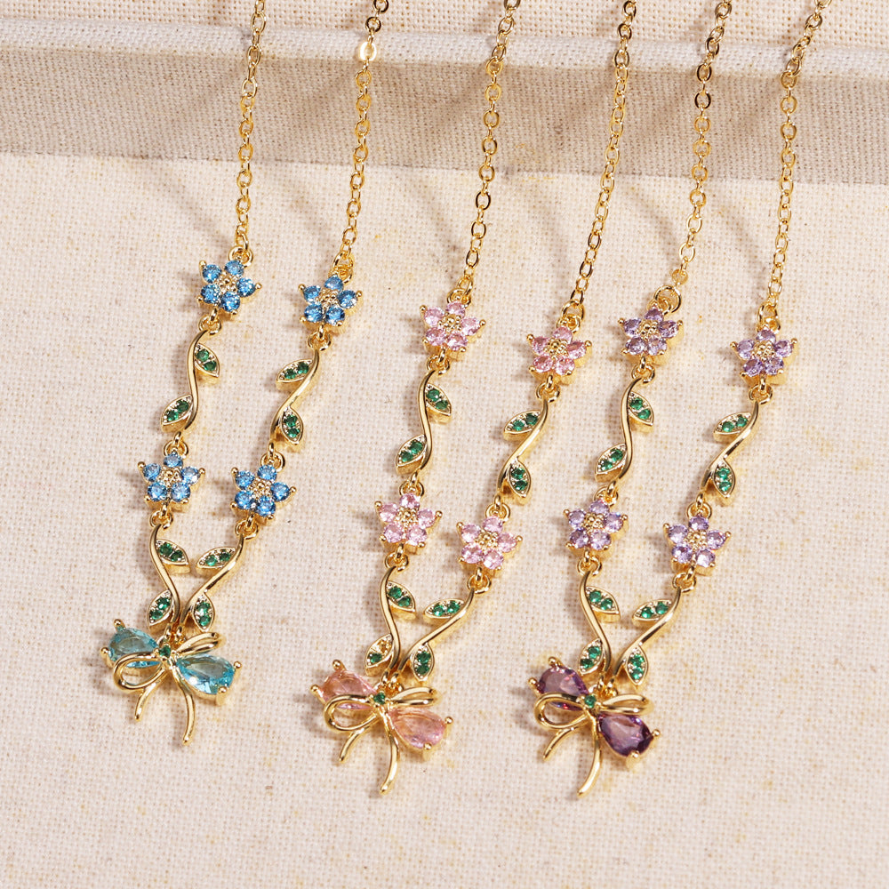 Sweet Crystal Bow Necklace