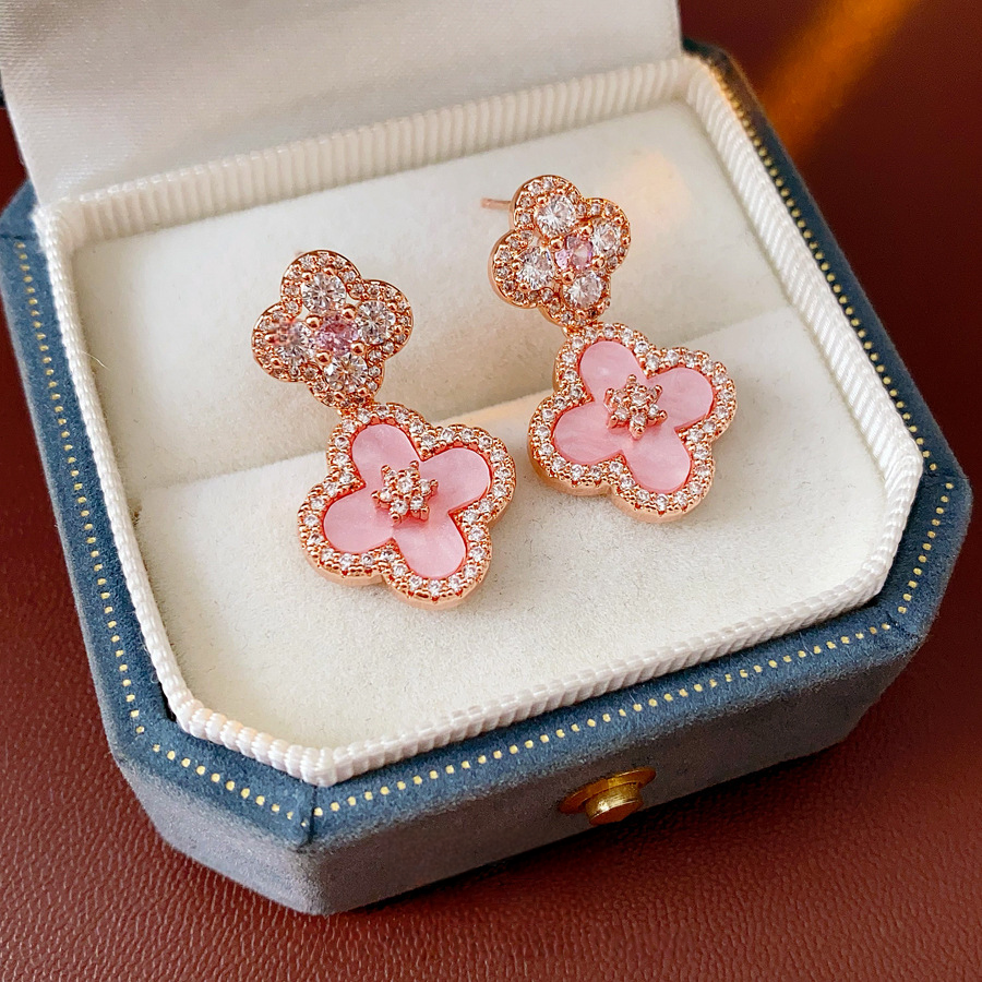 Dainty Pink Clover Lucky Jewelry Set
