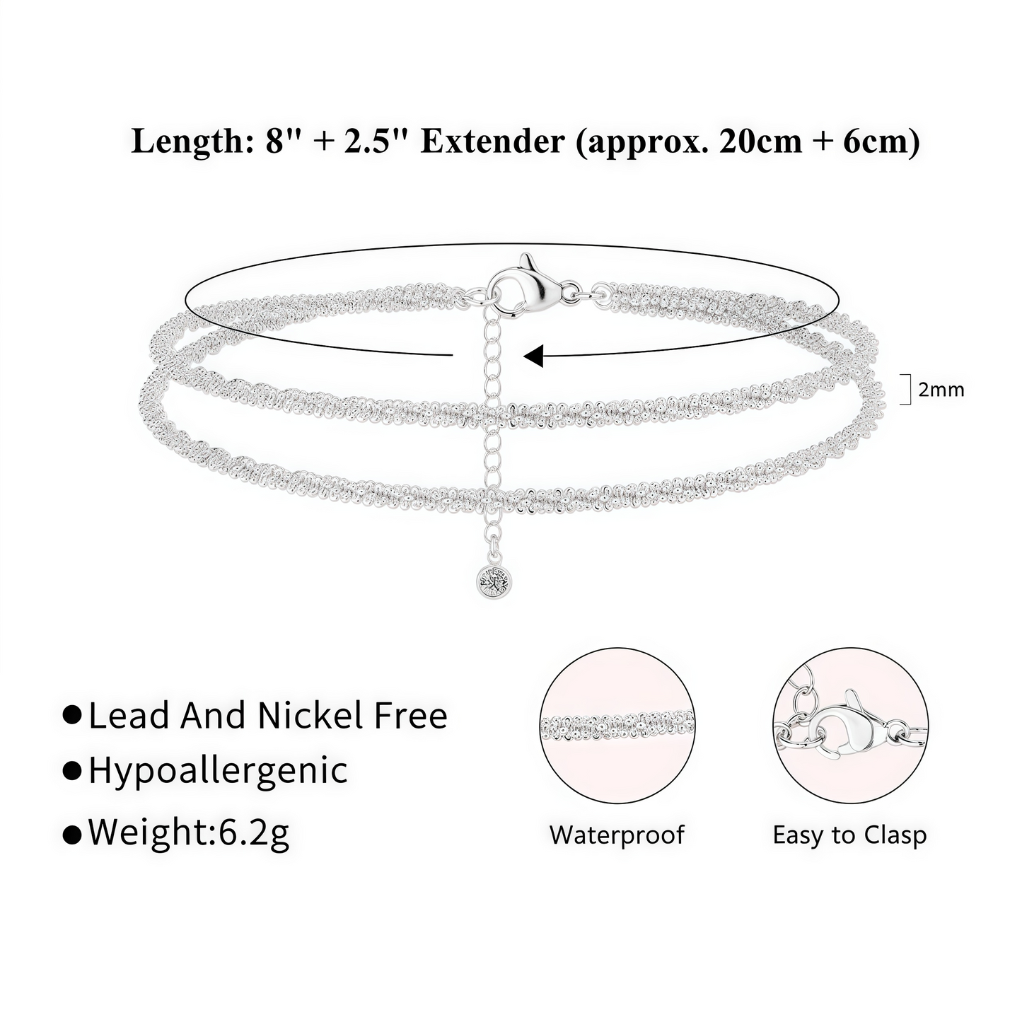 Minimalist Waterproof Adjustable Layered Anklet