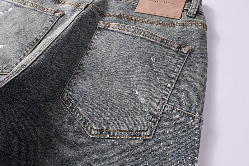 Purple Brand Crystal Diamond Denim Shorts #5093