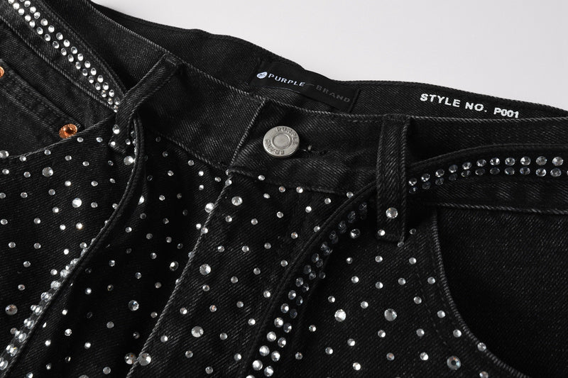 Purple Brand Crystal Diamond Denim Shorts #5095