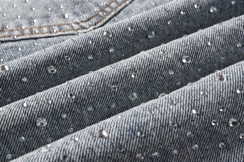 Purple Brand Crystal Diamond Denim Shorts #5096