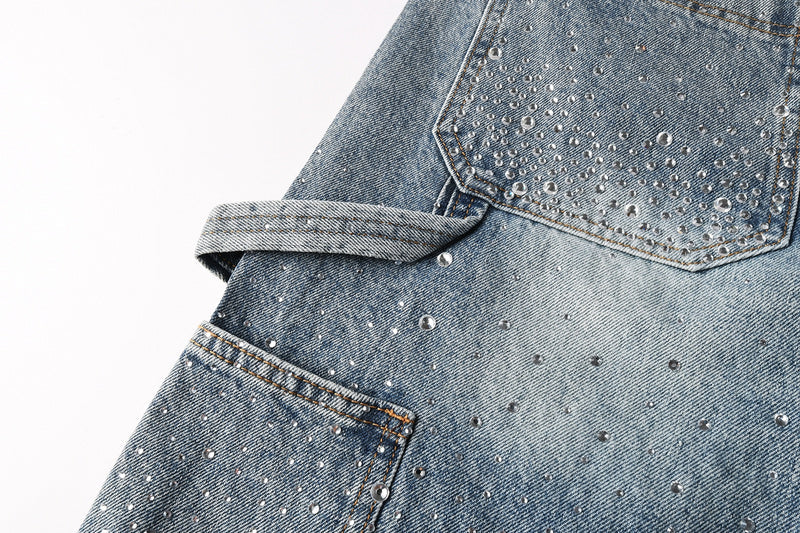 Purple Brand Crystal Diamond Denim Shorts #5097