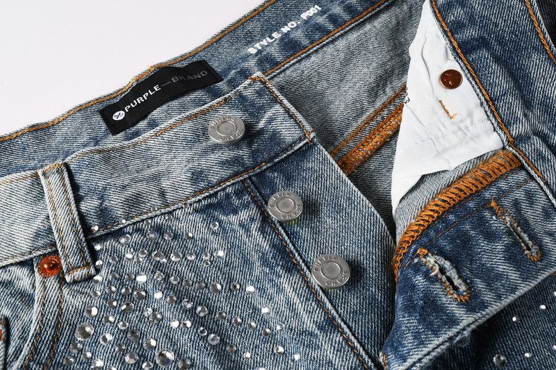 Purple Brand Crystal Diamond Denim Shorts #5097
