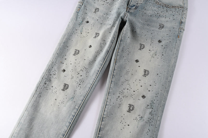 Purple Brand Crystal Diamond Jeans #9127