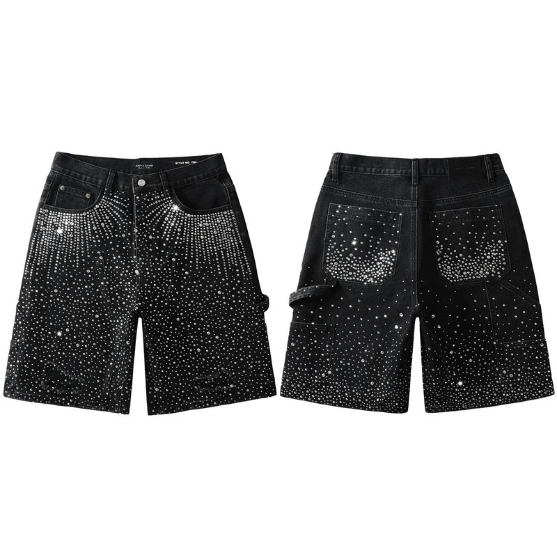 Purple Brand Crystal Diamond Denim Shorts #5099