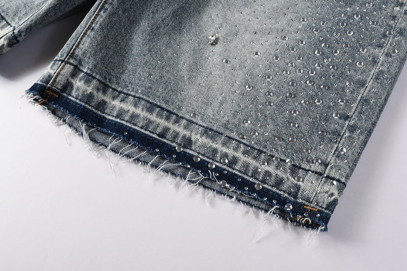 Purple Brand Crystal Diamond Denim Shorts #5102