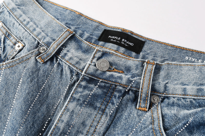 Purple Brand Crystal Diamond Denim Shorts #5100