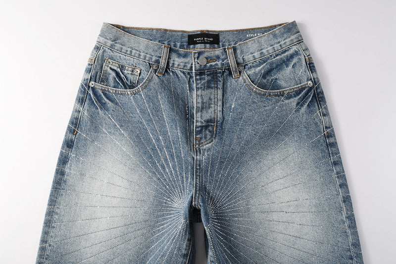 Purple Brand Crystal Diamond Denim Shorts #5100