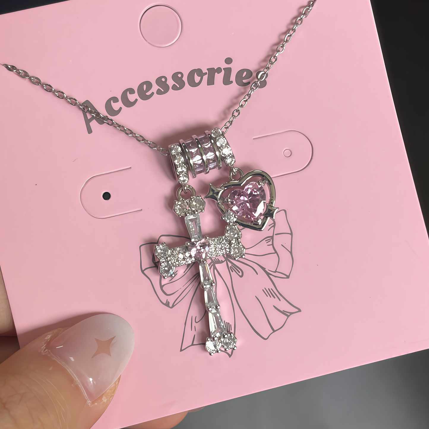 Crystal Cross & Heart Necklace