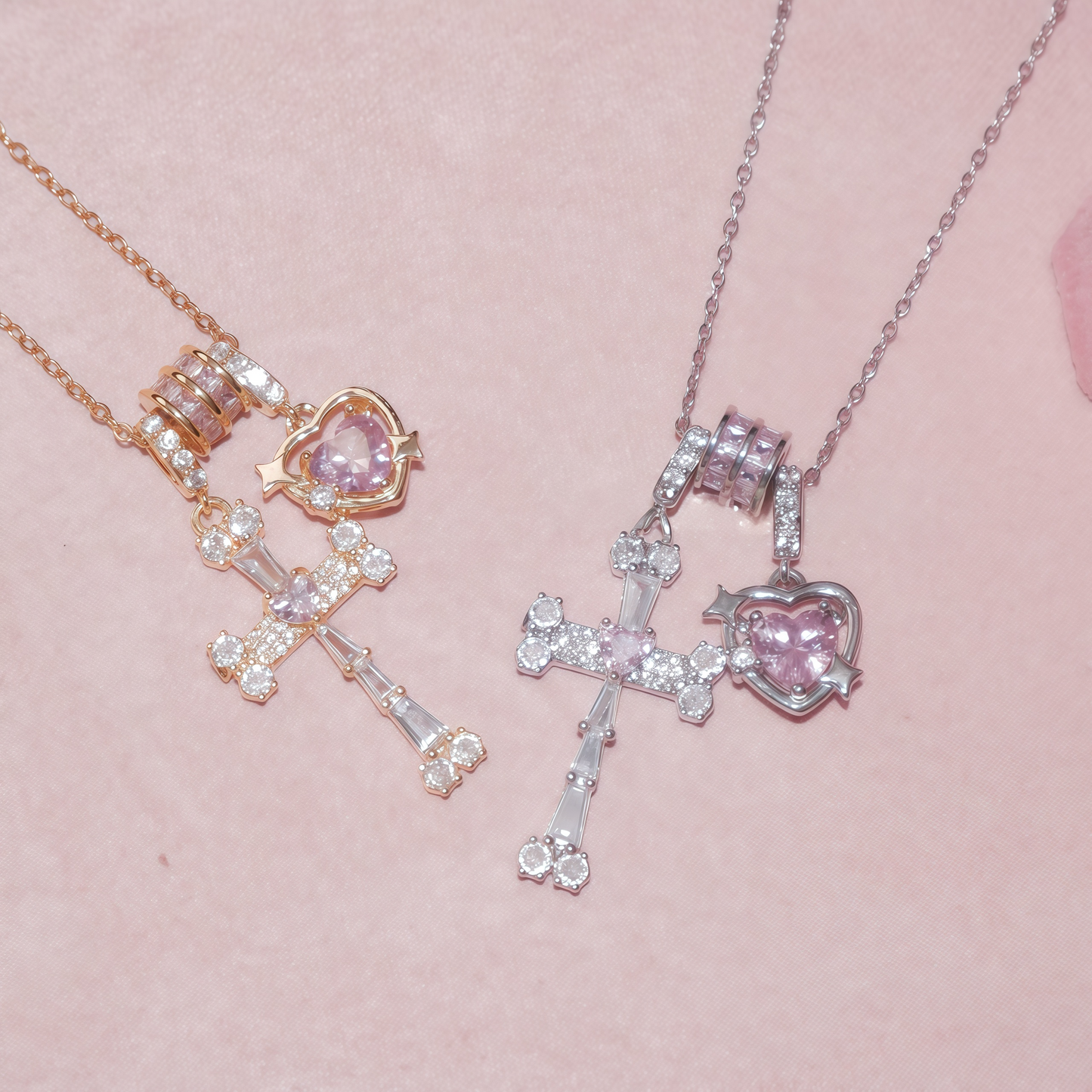 Crystal Cross & Heart Necklace