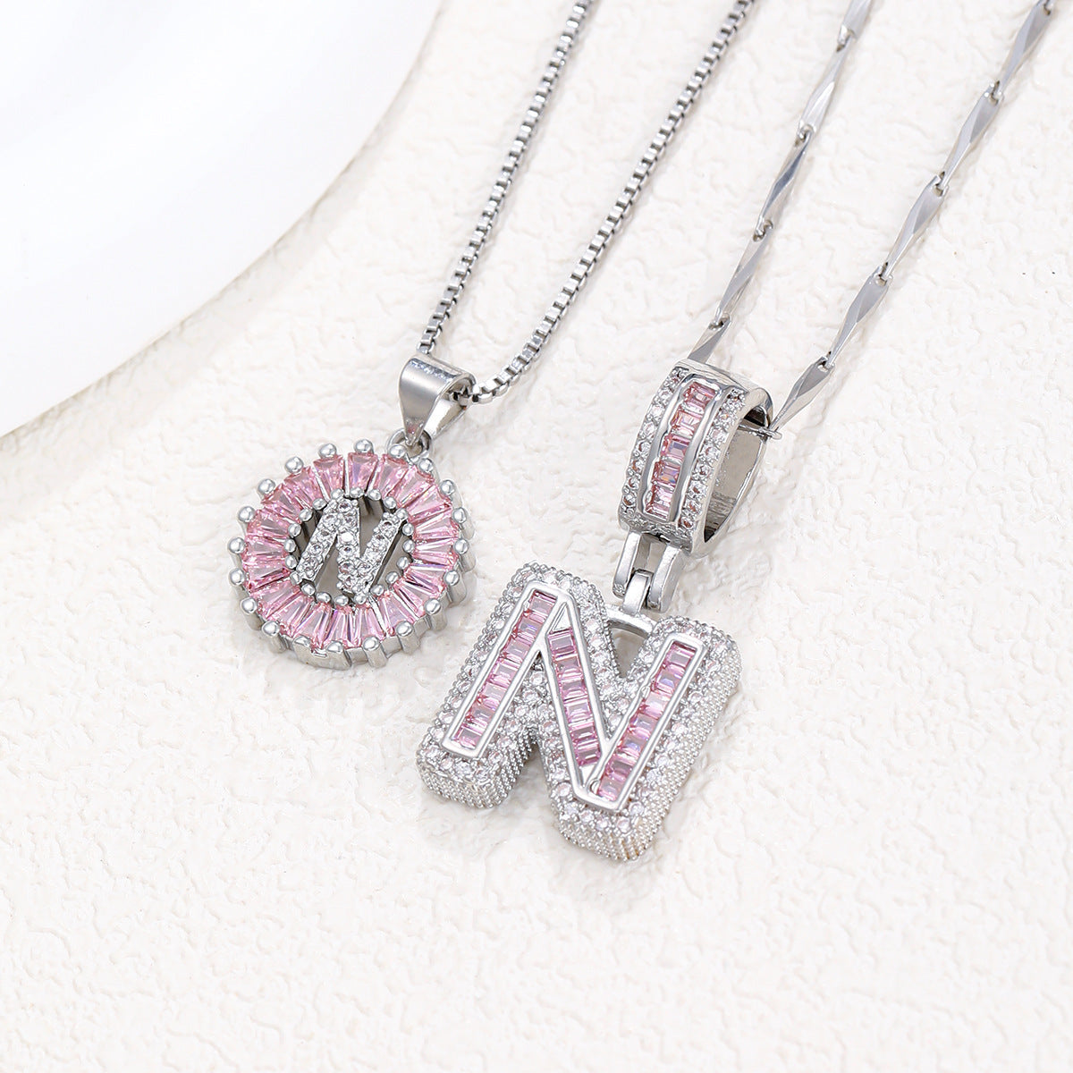 2-Pack Pink CZ Initial Necklaces