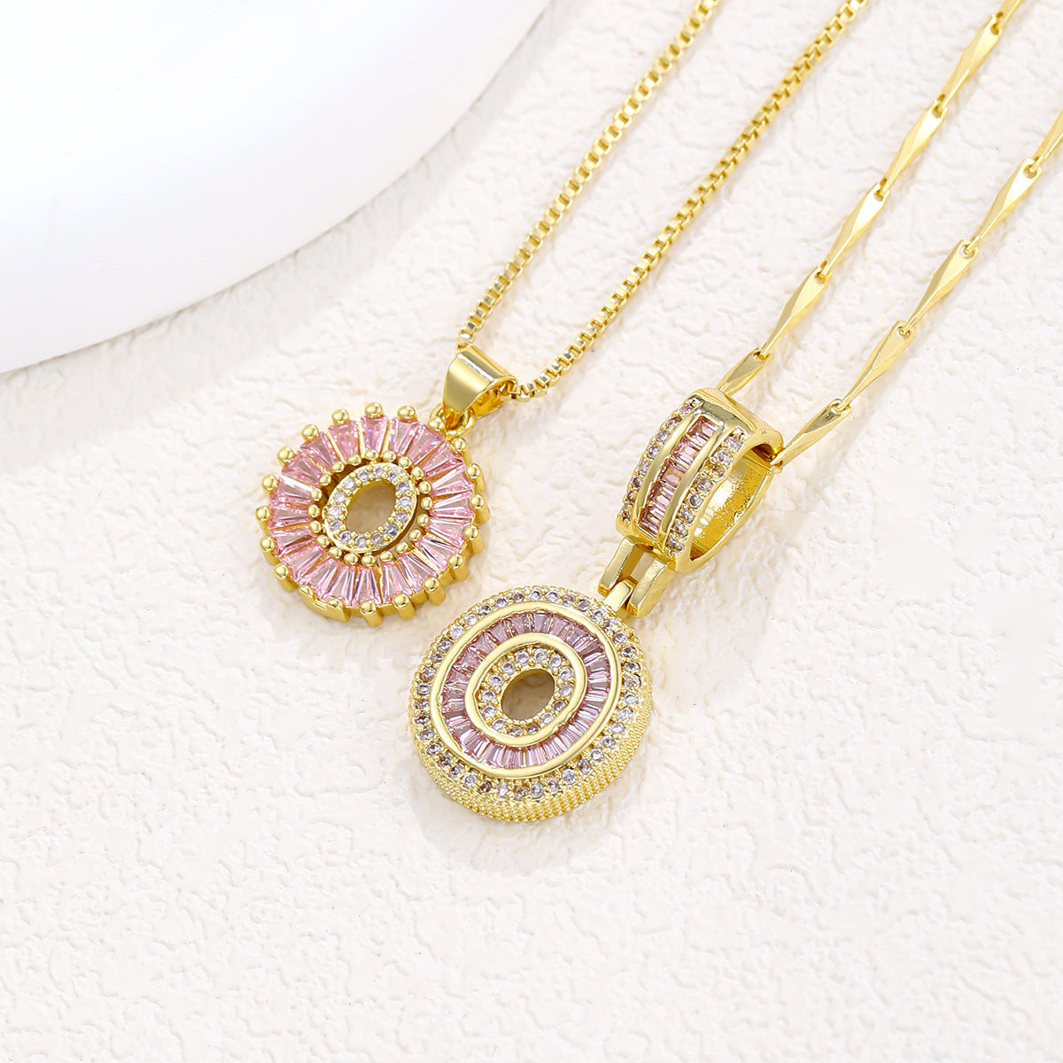 2-Pack Pink CZ Initial Necklaces