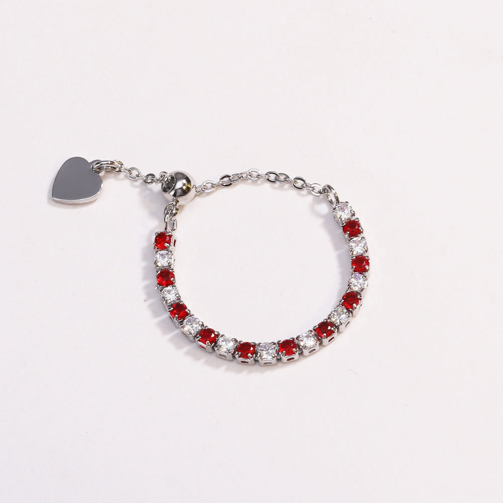 Adjustable Square Colorful CZ Tennis Chain Slider Ring