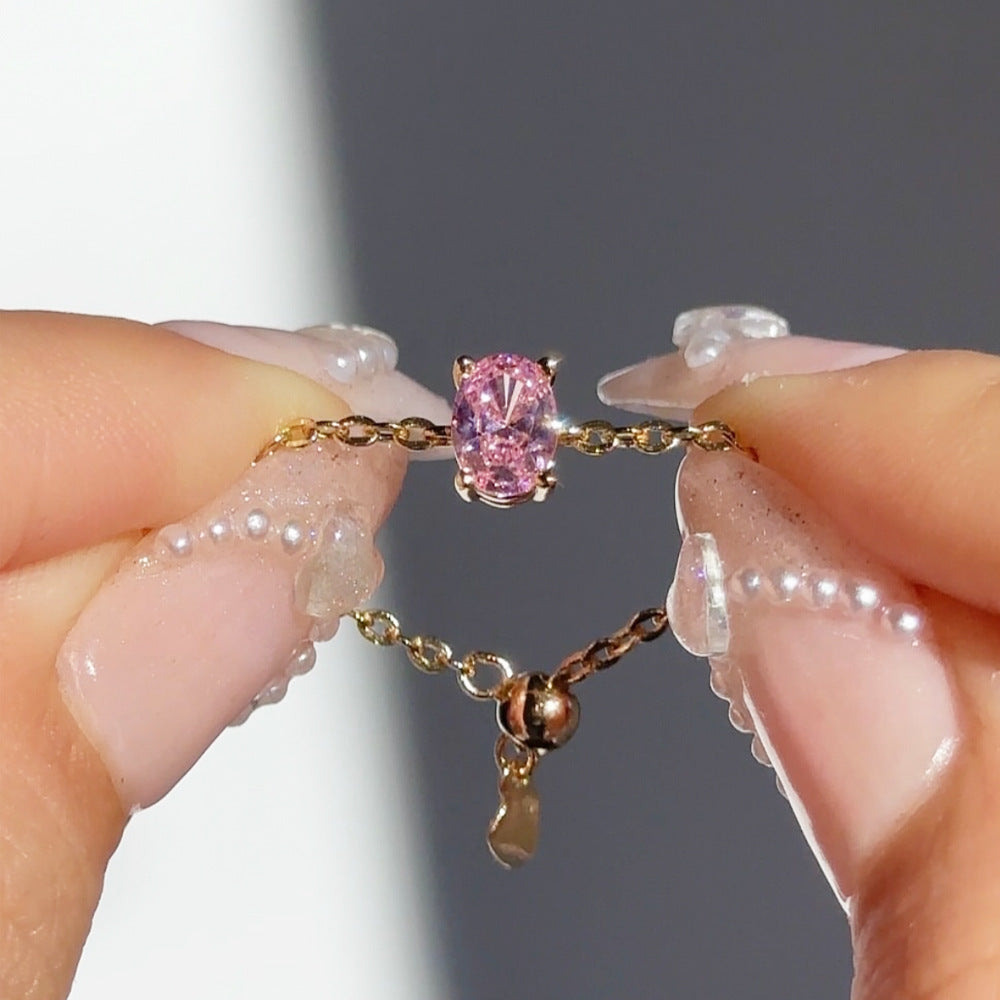Adjustable Oval Colorful CZ Chain Slider Ring