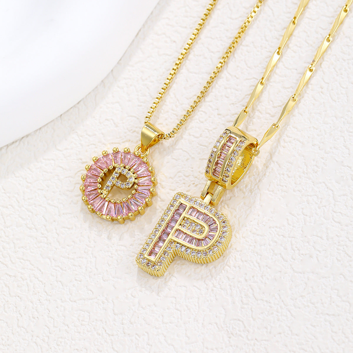 2-Pack Pink CZ Initial Necklaces