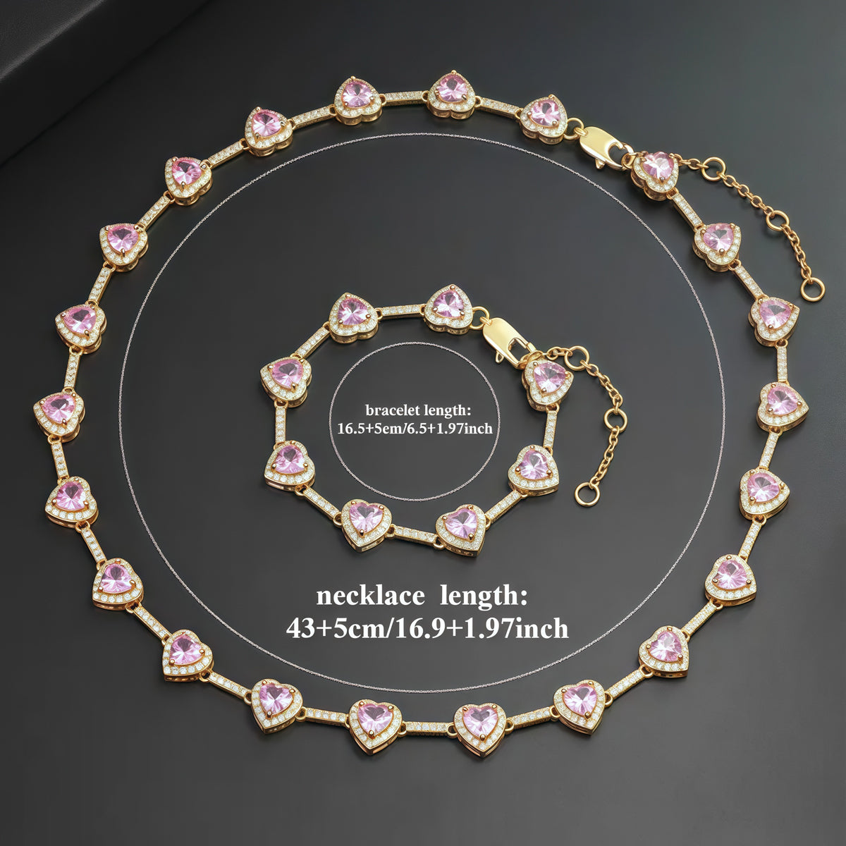 Pink Heart Crystal Zirconia Necklace