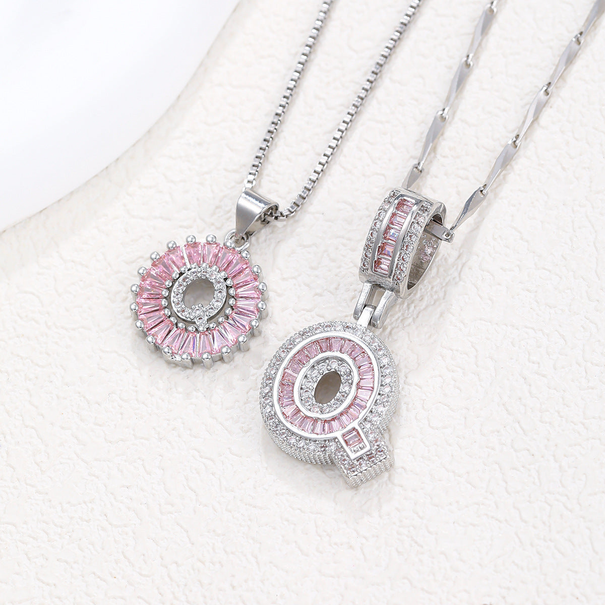 2-Pack Pink CZ Initial Necklaces