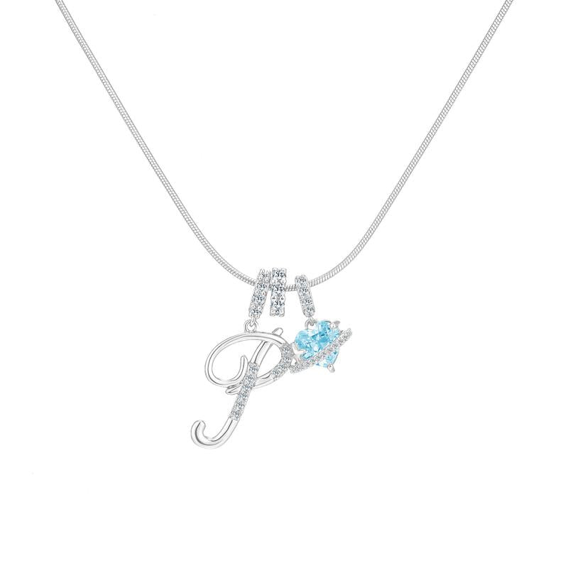 Personalized Initial & Heart Crystal Necklace - Silver