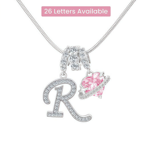 Shimmering Initial & Pink Heart Pendant Necklace