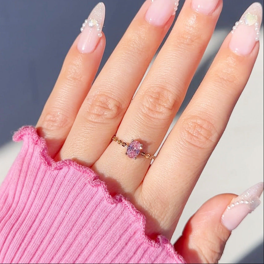 Adjustable Oval Colorful CZ Chain Slider Ring