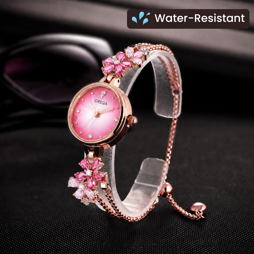 Water-Resistant Gradient Floral Bracelet Watch