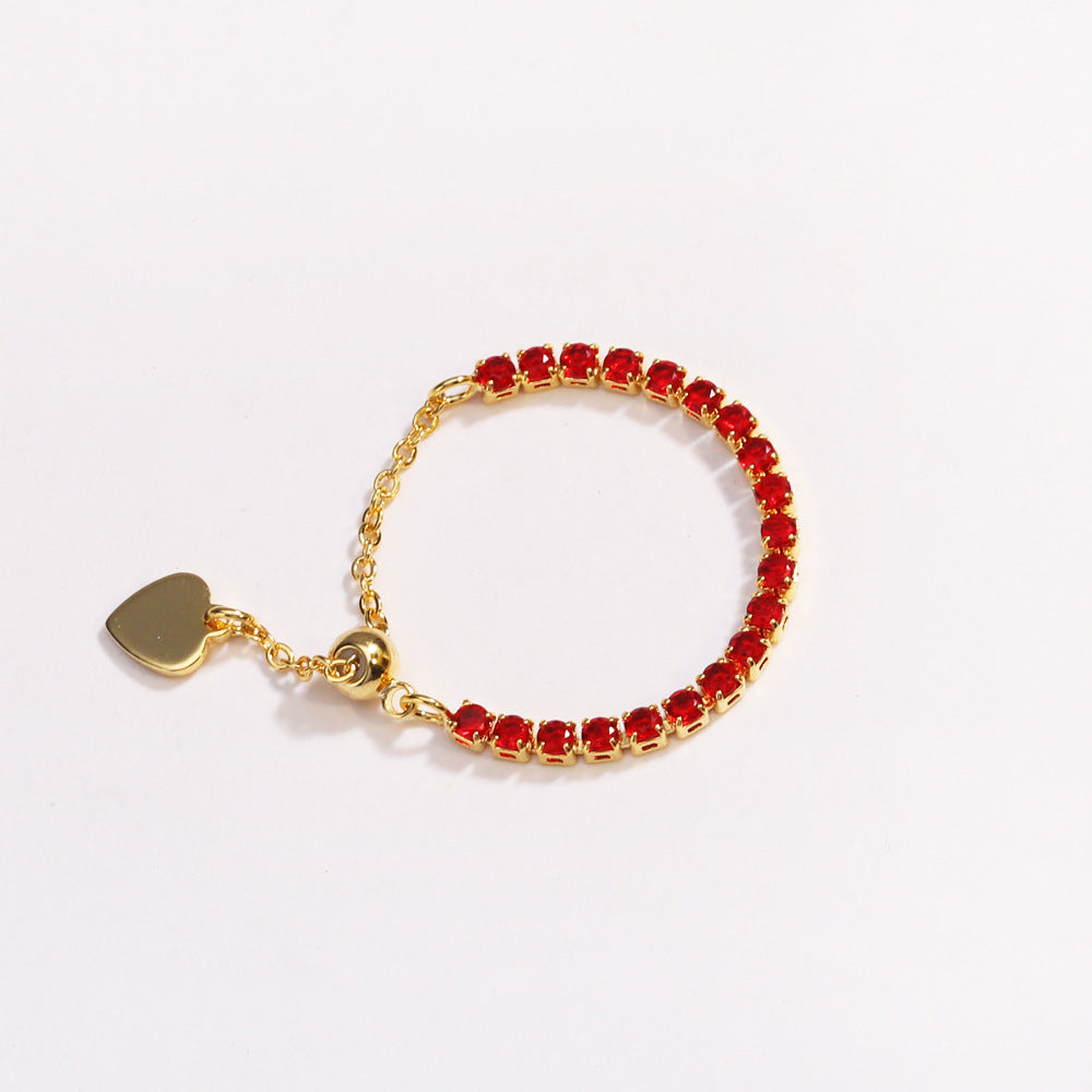 Adjustable Square Colorful CZ Tennis Chain Slider Ring
