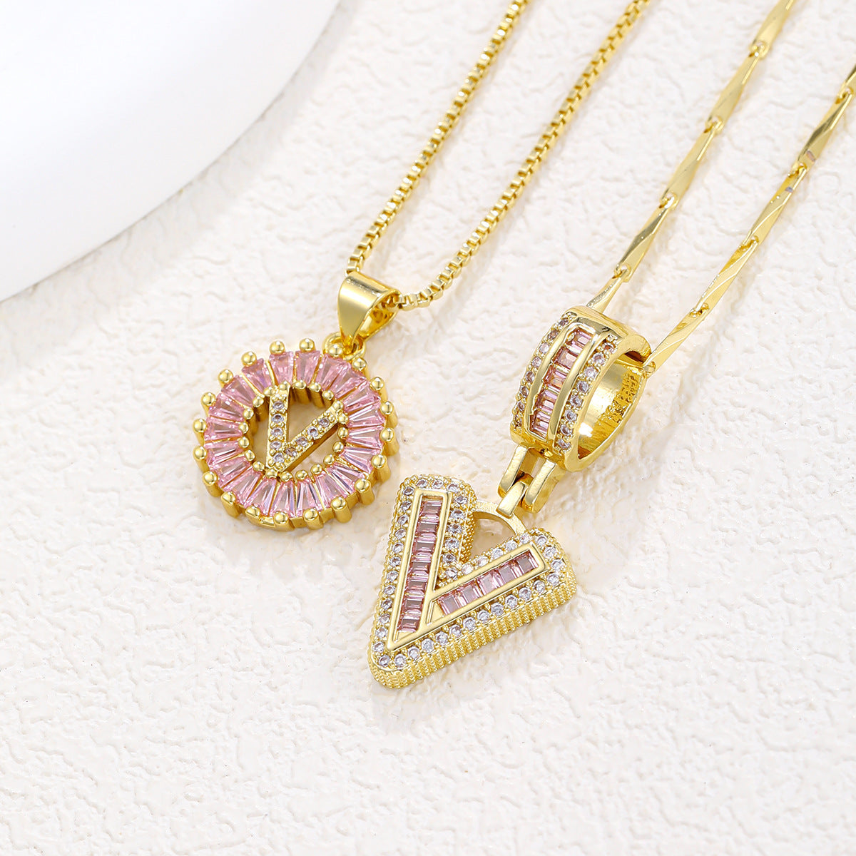 2-Pack Pink CZ Initial Necklaces
