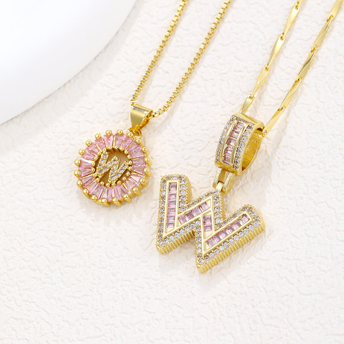2-Pack Pink CZ Initial Necklaces