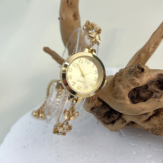 Elegant Sparkling Leaf Bracelet Watch