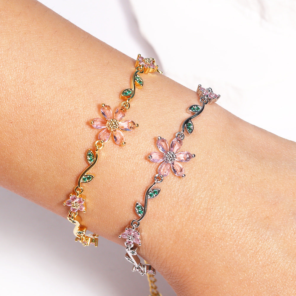 Sweet Pink Blossom Crystal Bracelet